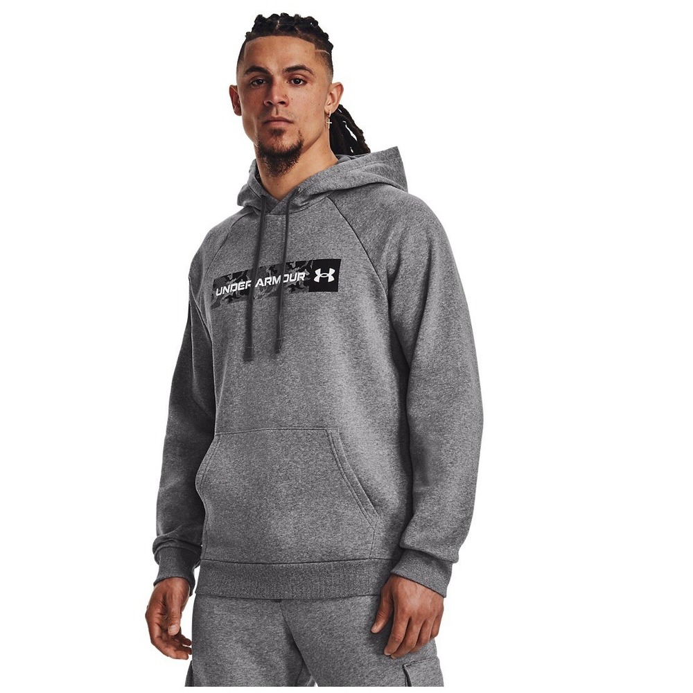 Under Armour Men's Large Rival Fleece Camo Chest Stripe Hoodie Gray NWT